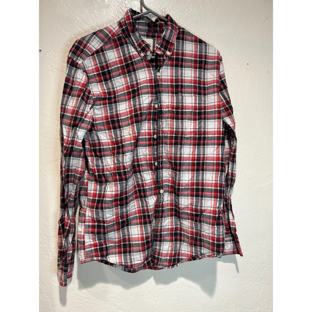 American Eagle Mens Plaid Button‎ Down Shirt Red Black White Seriously Soft Med